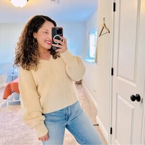 POLO Ralph Lauren Cream Neutral Cotton V Neck Sweater Large